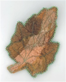 Wool and Silk Beaded Leaf Brooch