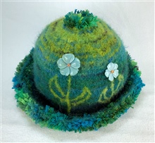 Teal Hat with Stone Flowers