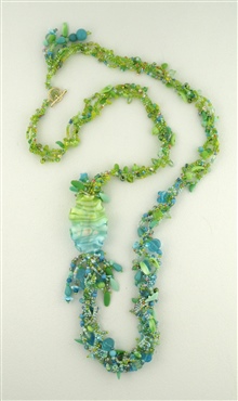 Green Ribbon Bead Necklace