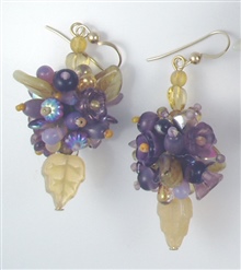 Amber and Purple Beaded Nosegay Earrings
