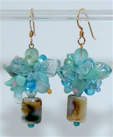 Aqua Beaded Nosegay Earrings