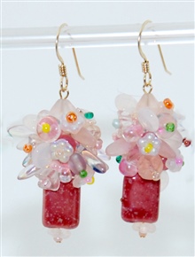 Pink Beaded Nosegay Earrings