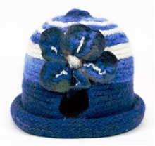 H1260 Blue hat with flower and pony tail hole