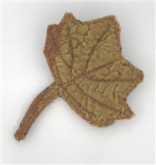 Small Rust Wool and Silk Ginkgo Leaf Brooch