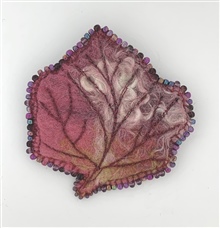 Red Beaded Leaf Brooch