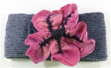 Gray pocket Headband with pink flower