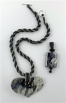 N352 Black and white stone heart #1